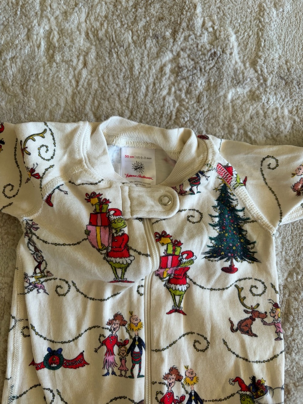 Hanna Andersson White Holiday Grinch Print One-Piece
